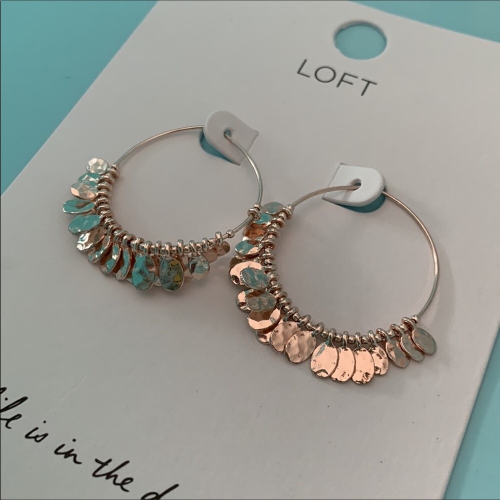 LOFT Rosegold Beaded Hoop Pierced Earrings - Picture 2 of 7